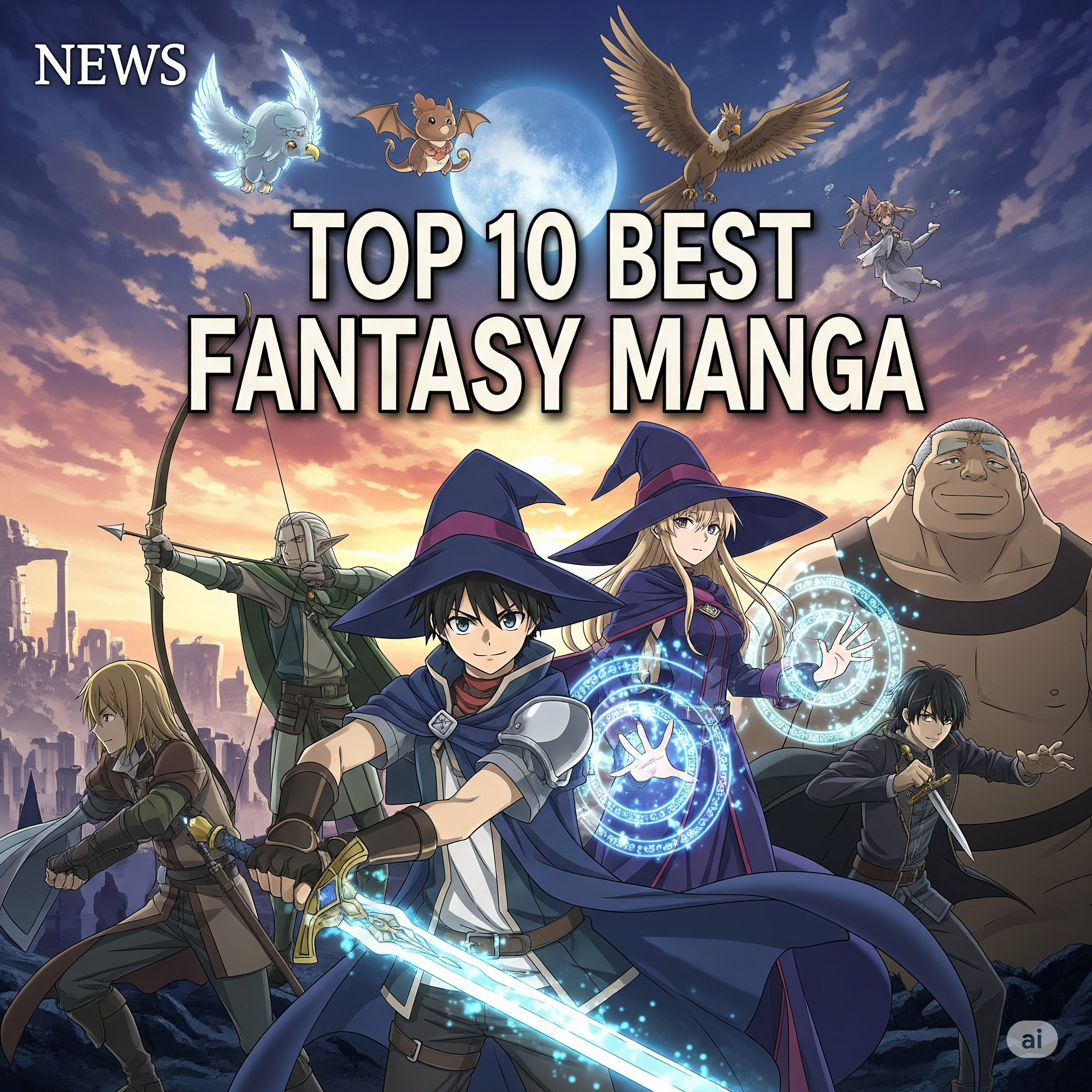Compilation Cover of Top 10 Best Fantasy Manga & Webtoons on OtakuComic